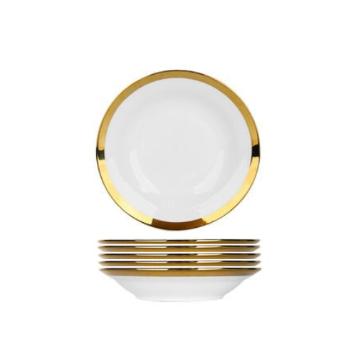 White Gold Rim Ceramic Soup Plates Set of 6
