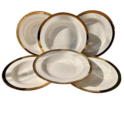 White Gold Rim Ceramic Soup Plates Set of 6
